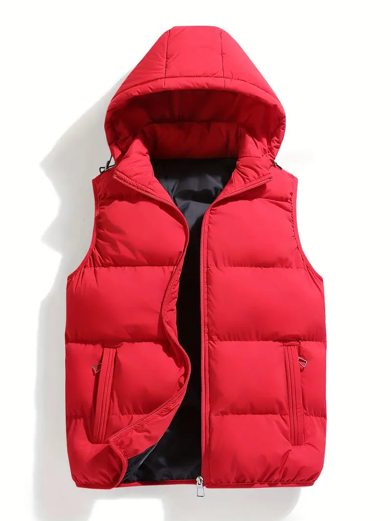 Isaac | Men's Lightweight Hooded Body Warmer Vest - Black Quilted Winter Gilet with Hood Red