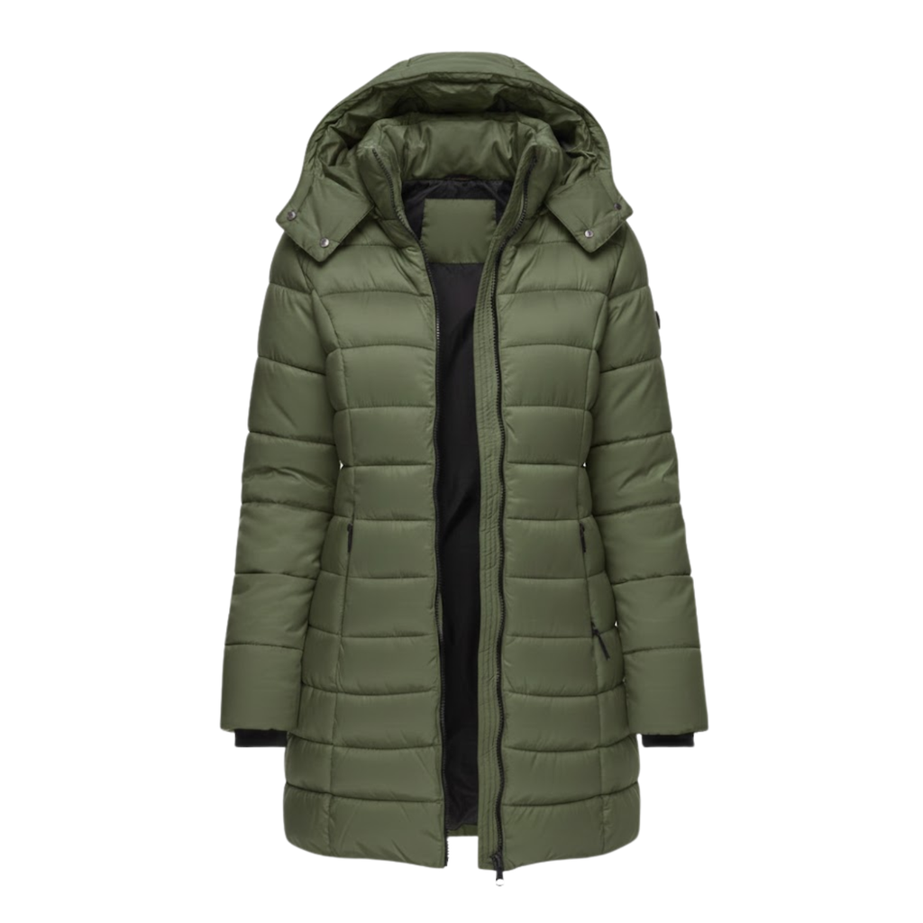 Luna | Mid-Length Quilted Parka with Hood for Women Army Green