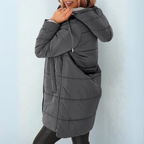 Pamelo | Women's Elegant Hooded Winter Coat - Warm Padded Puffer & Long Wool Parka Dark Gray