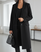 Umami | Women's Button-Front Coat - Classic Tailored Wool Blend Longline Overcoat Black