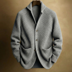 Zipari | Men's Ribbed Cardigan - Full-Zip Knitted Sweater & Stand Collar Warm Jumper Grey