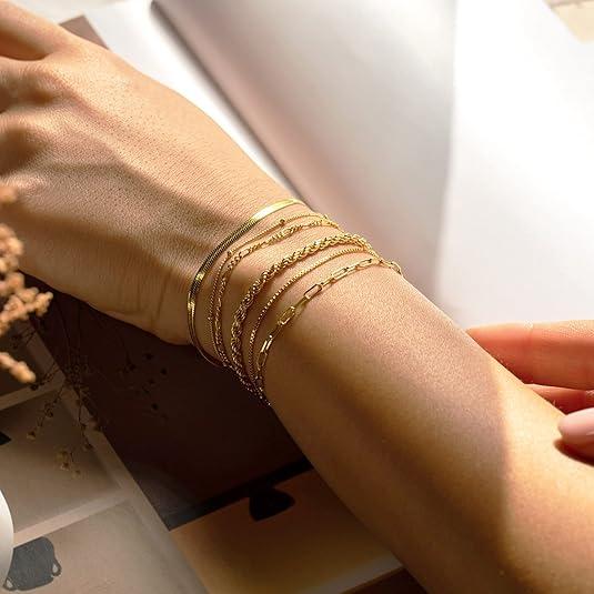 Elora | 6pc Classic Bracelets Stack – Luxury Designer Bangle Set & Slimming Minimalist Wrist Cuff