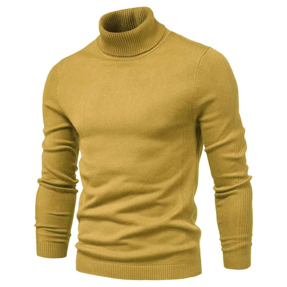 Admire | Men's Mock Neck Turtleneck Sweater - Soft Knit Pullover Yellow