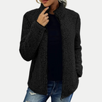 Mechi | Women's Fleece Jacket | Textured Surface Pattern Black