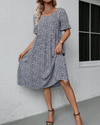 Damaris | Midi Dress with Floral Print, Round Neck and Short Sleeves for Women | Ideal for Day and Evening