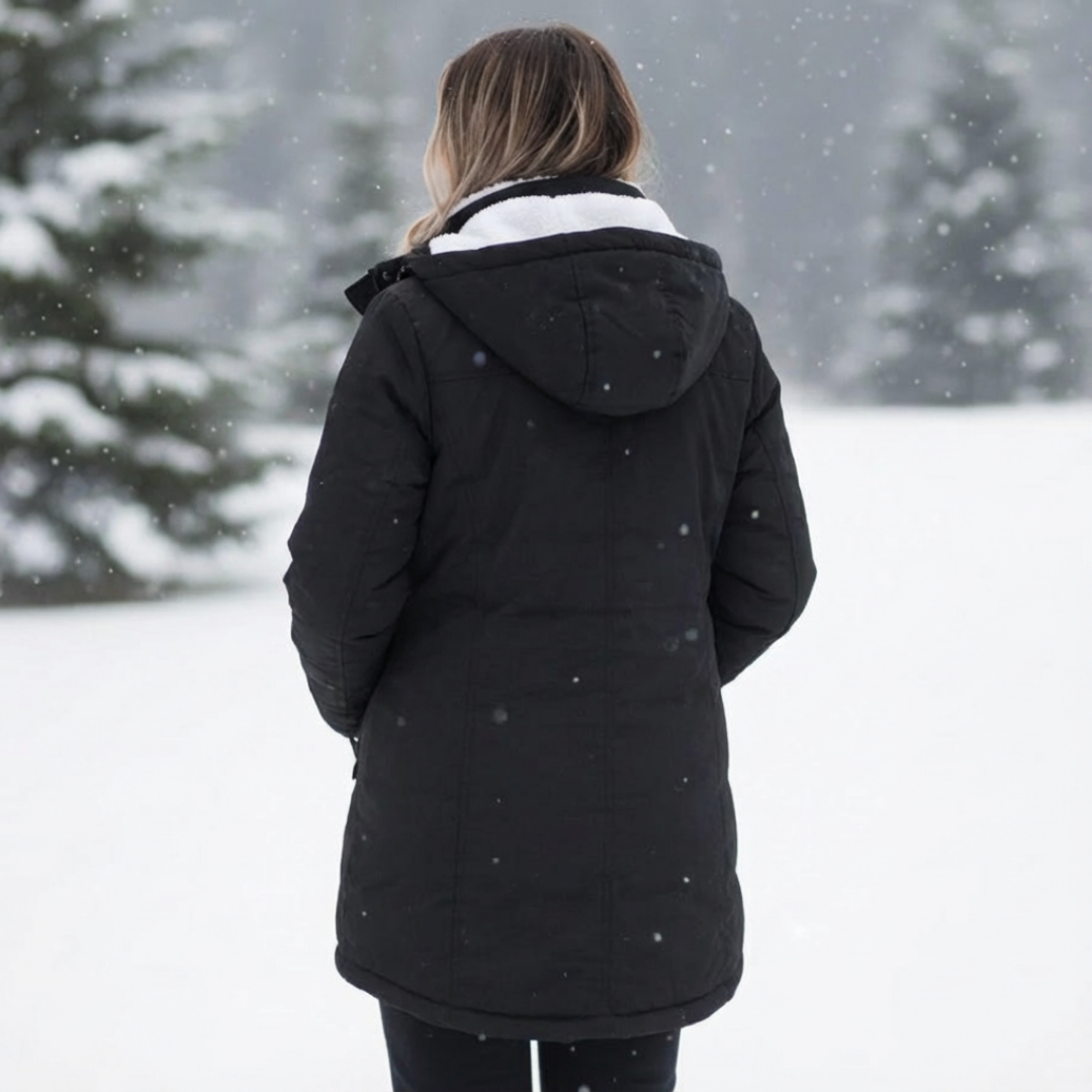 Luna | Women's Quilted Winter Coat - Warm Padded Puffer & Longline Hooded Parka