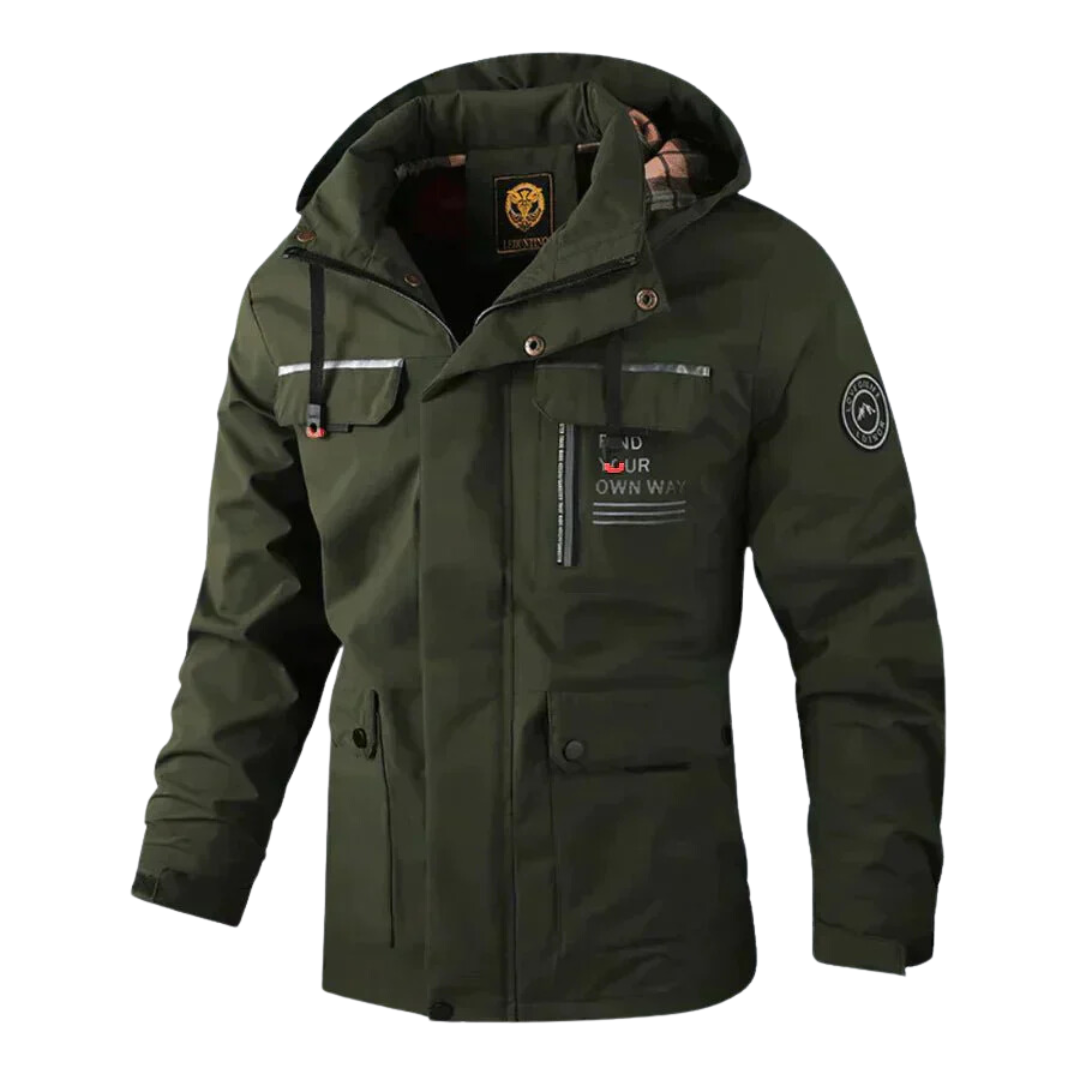 Wilshire | Men's Hooded Winter Jacket - Warm Multi-Pocket Cargo Parka & Windproof Coat Army Green
