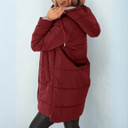 Pamelo | Women's Elegant Hooded Winter Coat - Warm Padded Puffer & Long Wool Parka Red