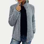 Mechi | Women's Fleece Jacket | Textured Surface Pattern Grey