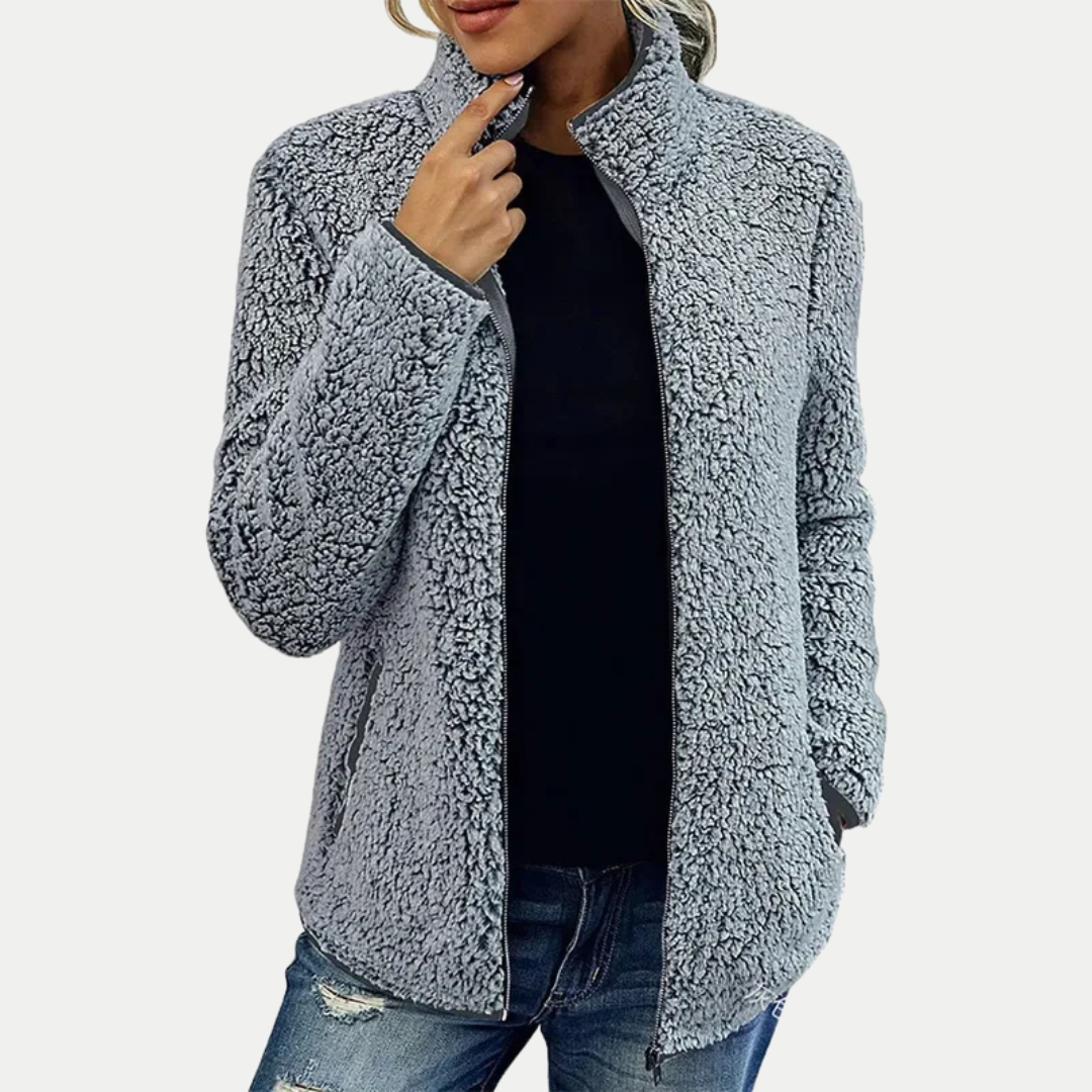 Mechi | Women's Fleece Jacket | Textured Surface Pattern Grey