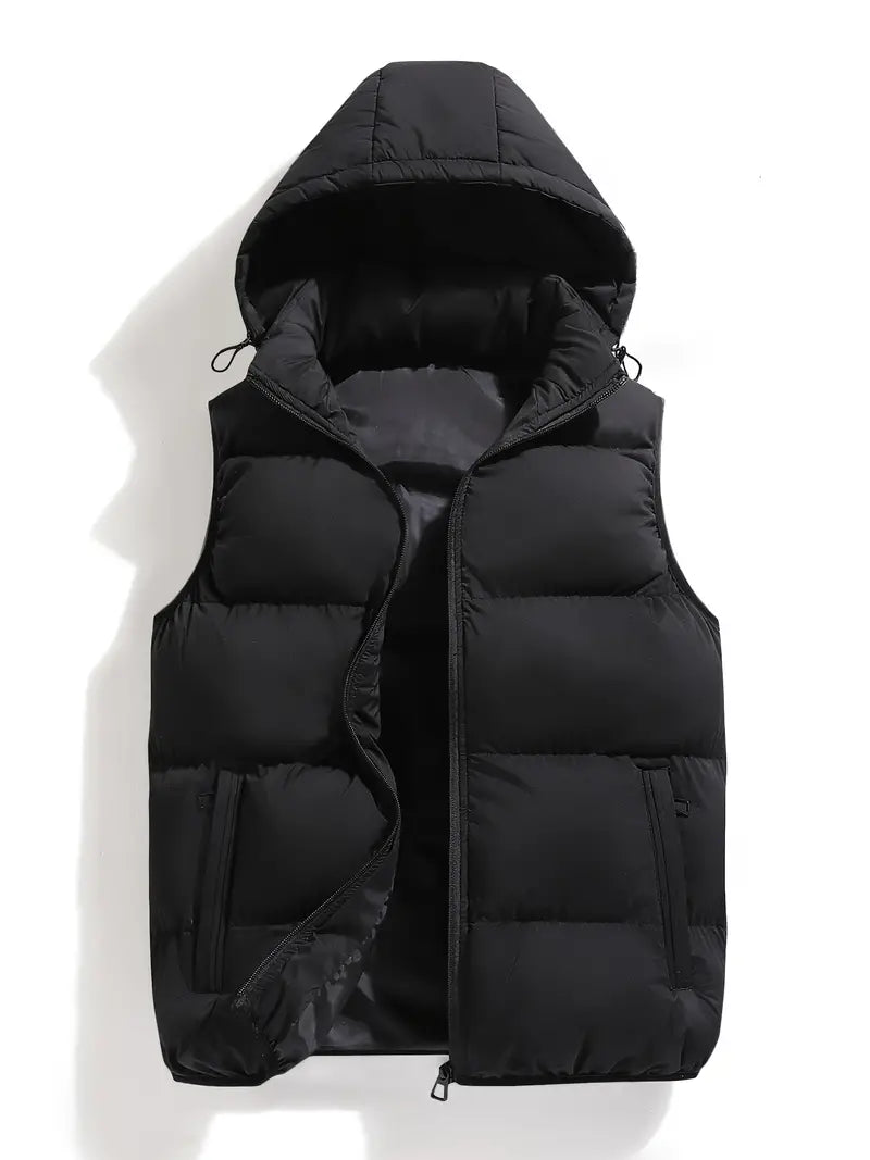 Isaac | Men's Lightweight Hooded Body Warmer Vest - Black Quilted Winter Gilet with Hood Black