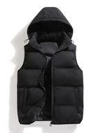 Isaac | Men's Lightweight Hooded Body Warmer Vest - Black Quilted Winter Gilet with Hood Black