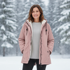 Luna | Women's Quilted Winter Coat - Warm Padded Puffer & Longline Hooded Parka Pink