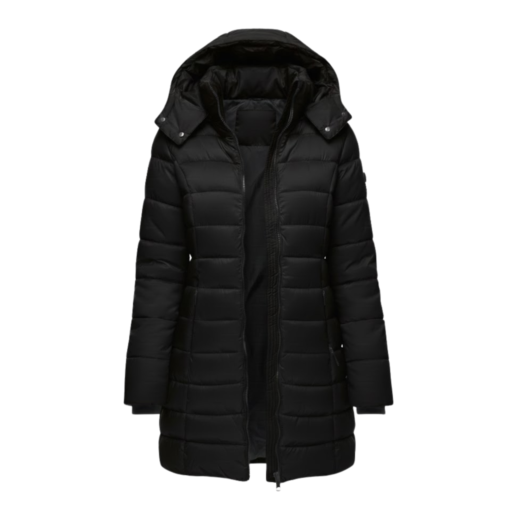 Luna | Mid-Length Quilted Parka with Hood for Women Black