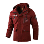 Wilshire | Men's Hooded Winter Jacket - Warm Multi-Pocket Cargo Parka & Windproof Coat Red