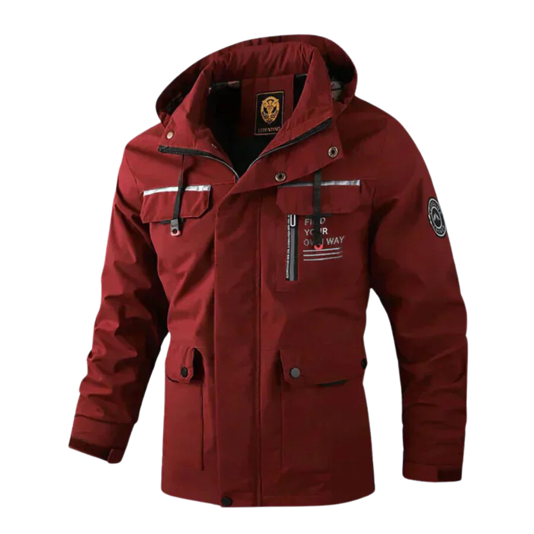 Wilshire | Men's Hooded Winter Jacket - Warm Multi-Pocket Cargo Parka & Windproof Coat Red