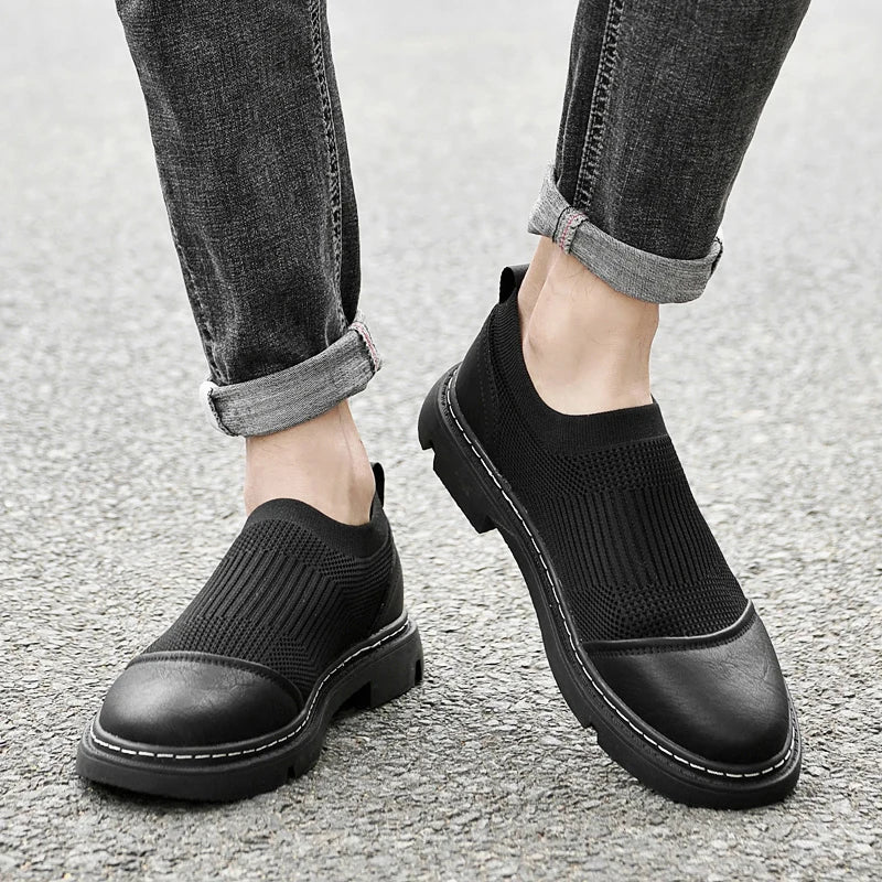 Ace | Men's Leather Mesh Shoes – Luxury Tailored Breathable Sneaker & Cushion Sole Black