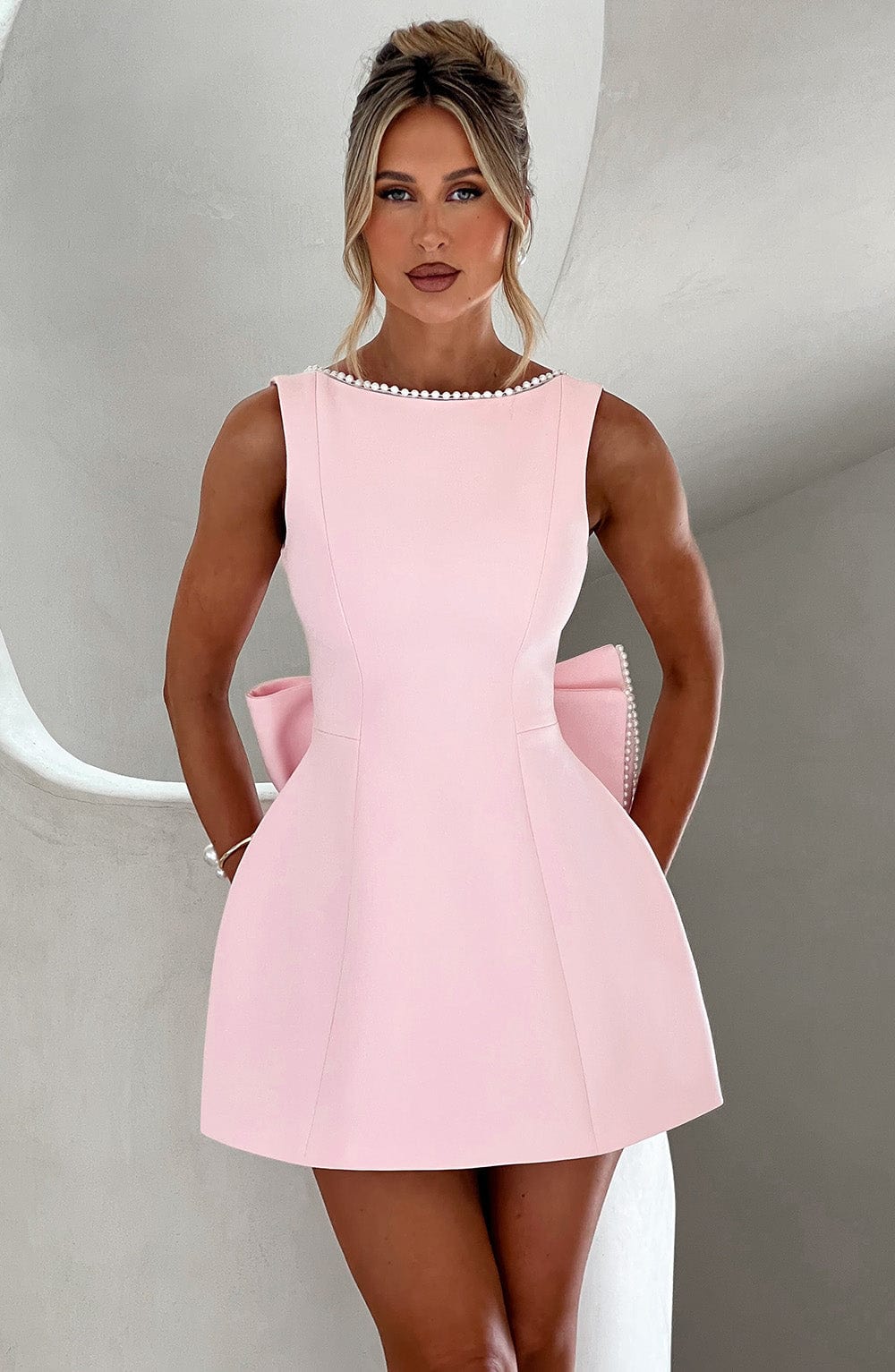 Adeline | Elegant Women’s Graduation Structured Mini Dress Pink