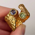 Dôre | Adjustable Asymmetrical Hammered Gold Plated Zirconia Inlaid Ring