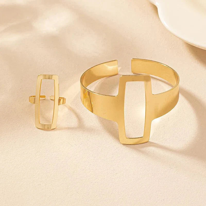 Dôre | Adjustable Geometric Rectangle Bracelet and Ring Set