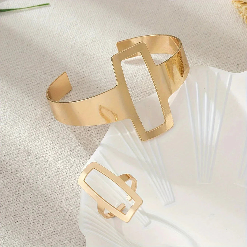 Dôre | Adjustable Geometric Rectangle Bracelet and Ring Set