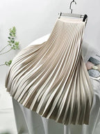 Adōre | Women's Pleated Maxi Skirt – A-Line & High Waist beige