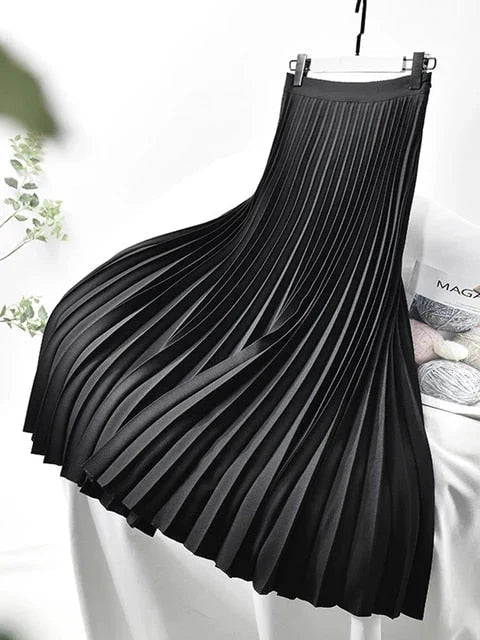 Adōre | Women's Pleated Maxi Skirt – A-Line & High Waist black