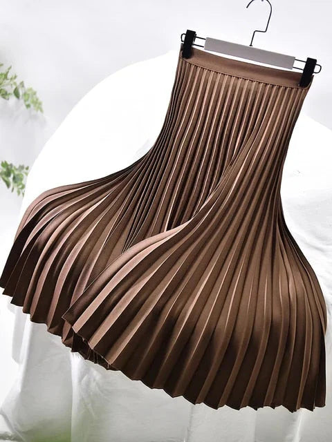 Adōre | Women's Pleated Maxi Skirt – A-Line & High Waist brown