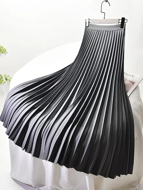 Adōre | Women's Pleated Maxi Skirt – A-Line & High Waist gray