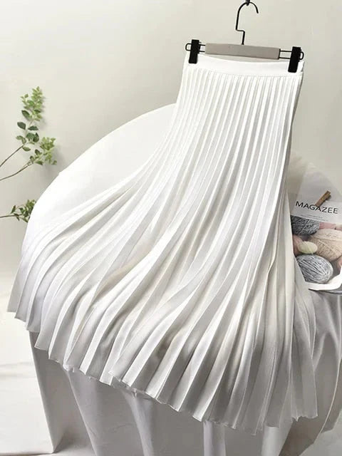 Adōre | Women's Pleated Maxi Skirt – A-Line & High Waist white