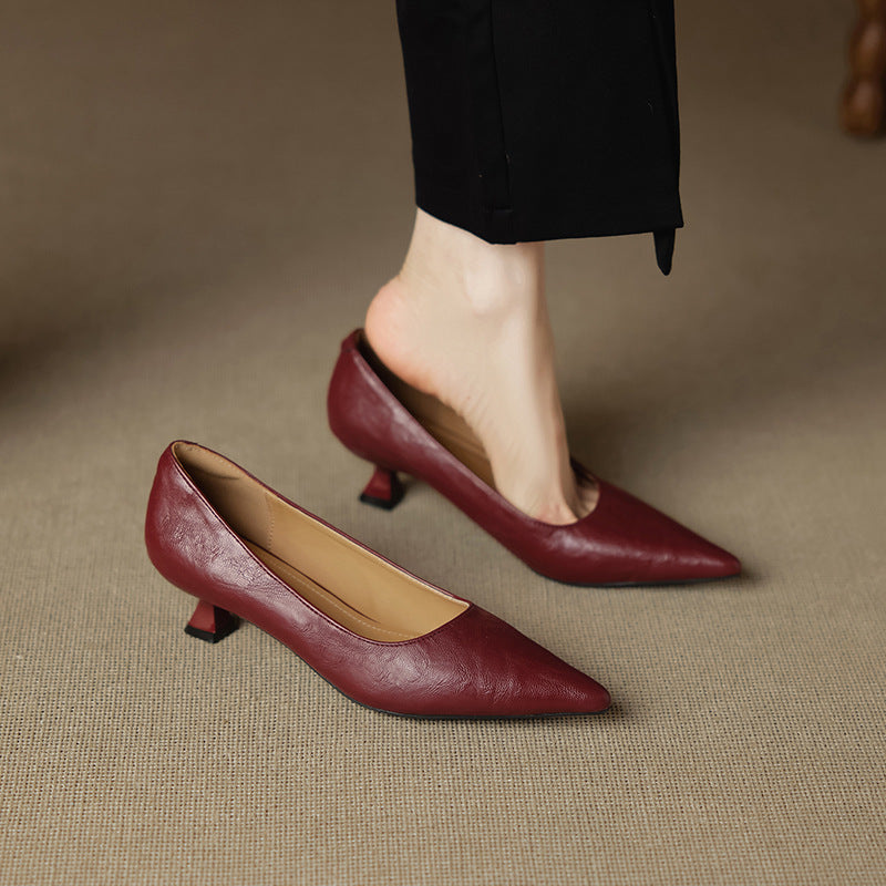 Aeris | Women’s Genuine Leather Heels – Chic Artisan Pointed-Toe & Refined Stiletto Comfort Maroon