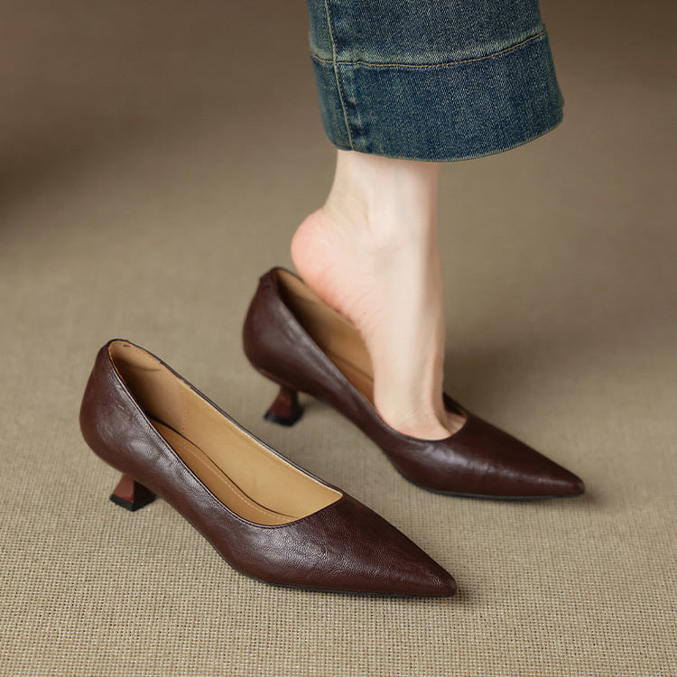 Aeris | Women’s Genuine Leather Heels – Chic Artisan Pointed-Toe & Refined Stiletto Comfort Brown