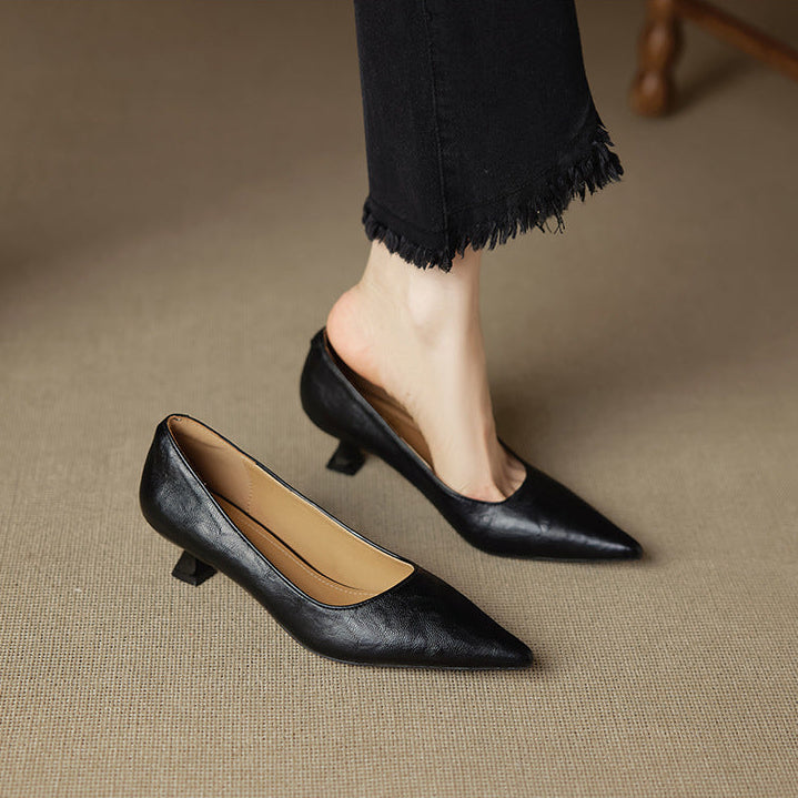 Aeris | Women’s Genuine Leather Heels – Chic Artisan Pointed-Toe & Refined Stiletto Comfort Black