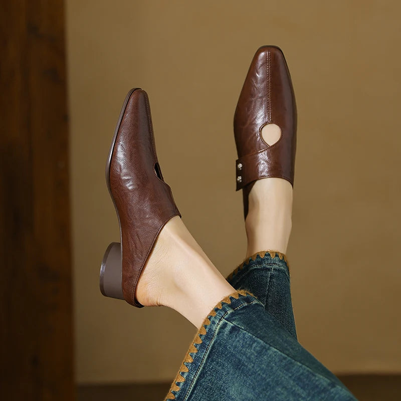 Agnit | Women’s Genuine Leather Mules – Chic Artisan Pointed-Toe & Refined Backless Elegance Brown