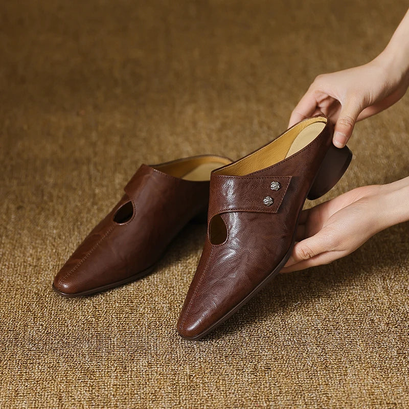Agnit | Women’s Genuine Leather Mules – Chic Artisan Pointed-Toe & Refined Backless Elegance