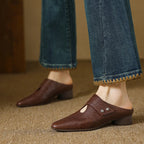 Agnit | Women’s Genuine Leather Mules – Chic Artisan Pointed-Toe & Refined Backless Elegance