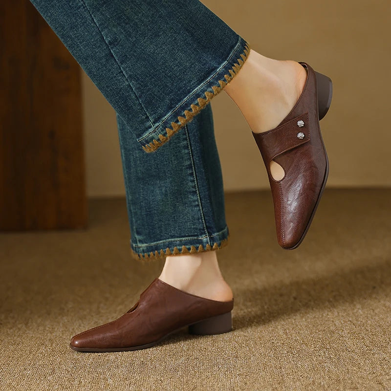 Agnit | Women’s Genuine Leather Mules – Chic Artisan Pointed-Toe & Refined Backless Elegance