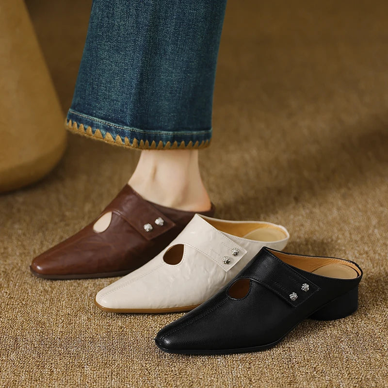 Agnit | Women’s Genuine Leather Mules – Chic Artisan Pointed-Toe & Refined Backless Elegance
