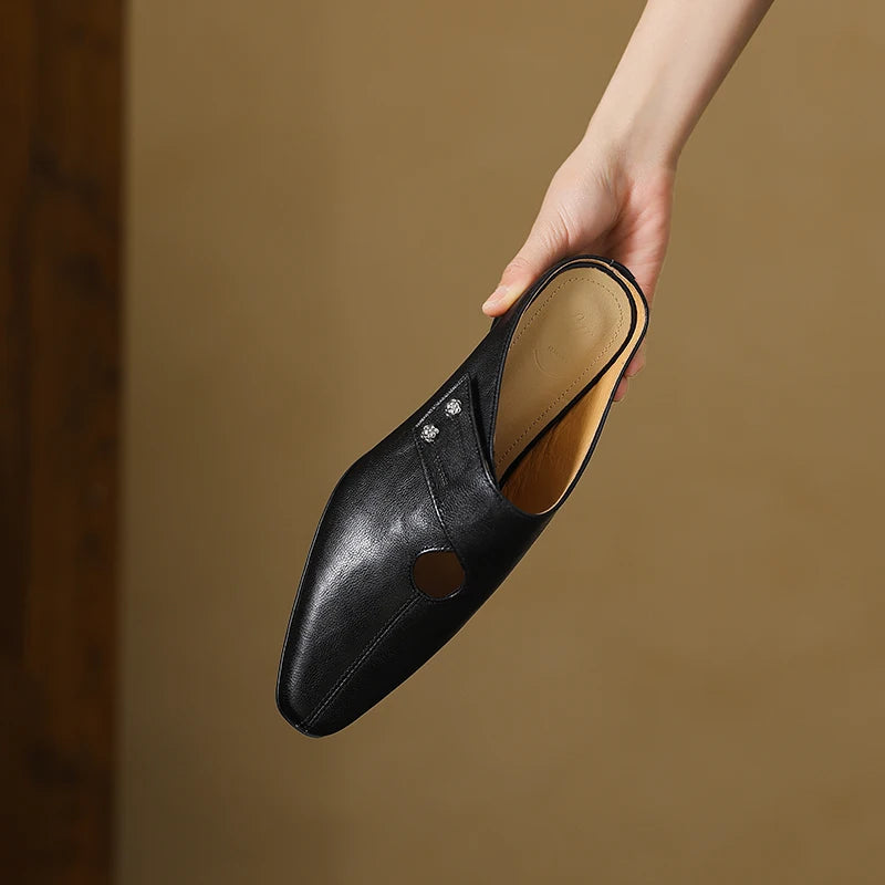 Agnit | Women’s Genuine Leather Mules – Chic Artisan Pointed-Toe & Refined Backless Elegance