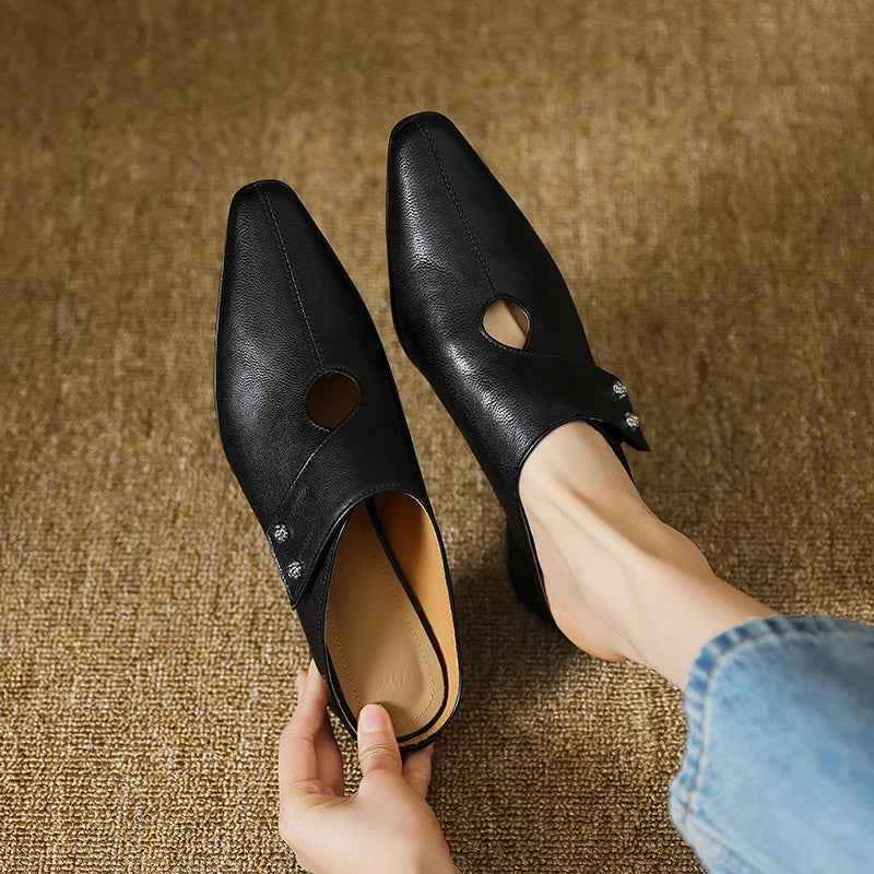 Agnit | Women’s Genuine Leather Mules – Chic Artisan Pointed-Toe & Refined Backless Elegance