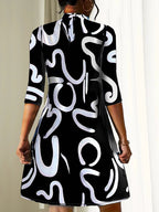 Manda | Women's Round Neck 3/4 Sleeve Mini Dress – Summer Fluidity & Sculptural Minimalism