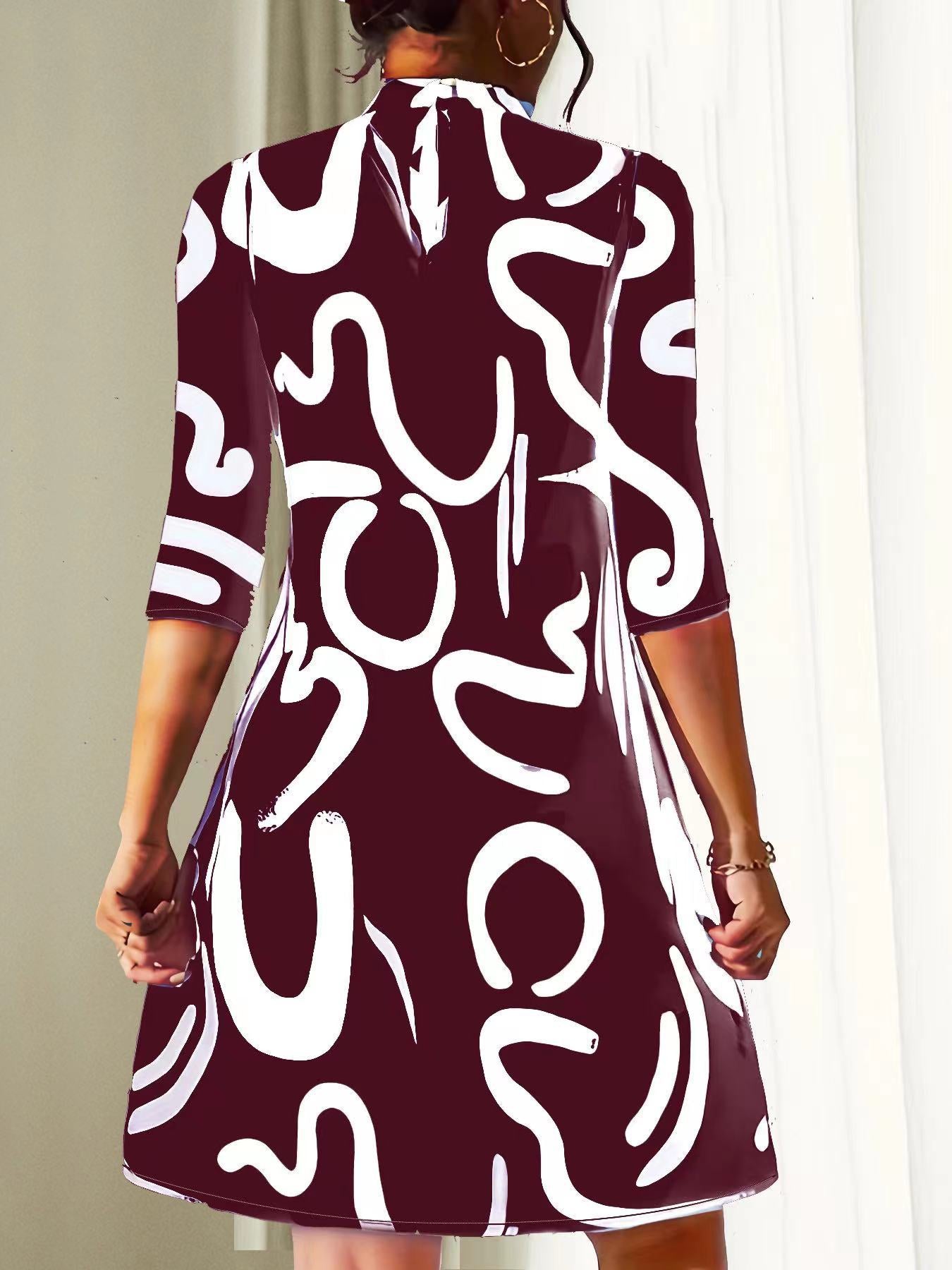 Manda | Women's Round Neck 3/4 Sleeve Mini Dress – Summer Fluidity & Sculptural Minimalism