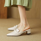 Alaya | Women’s Genuine Leather Mules – Chic Artisan Pointed-Toe & Refined Backless Elegance Beige