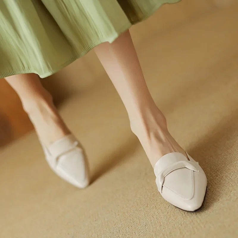 Alaya | Women’s Genuine Leather Mules – Chic Artisan Pointed-Toe & Refined Backless Elegance