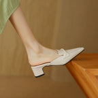 Alaya | Women’s Genuine Leather Mules – Chic Artisan Pointed-Toe & Refined Backless Elegance