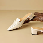 Alaya | Women’s Genuine Leather Mules – Chic Artisan Pointed-Toe & Refined Backless Elegance