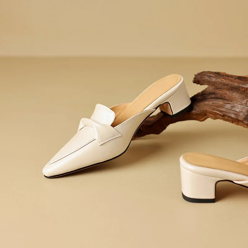 Alaya | Women’s Genuine Leather Mules – Chic Artisan Pointed-Toe & Refined Backless Elegance