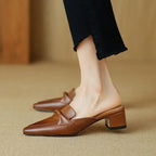 Alaya | Women’s Genuine Leather Mules – Chic Artisan Pointed-Toe & Refined Backless Elegance Brown