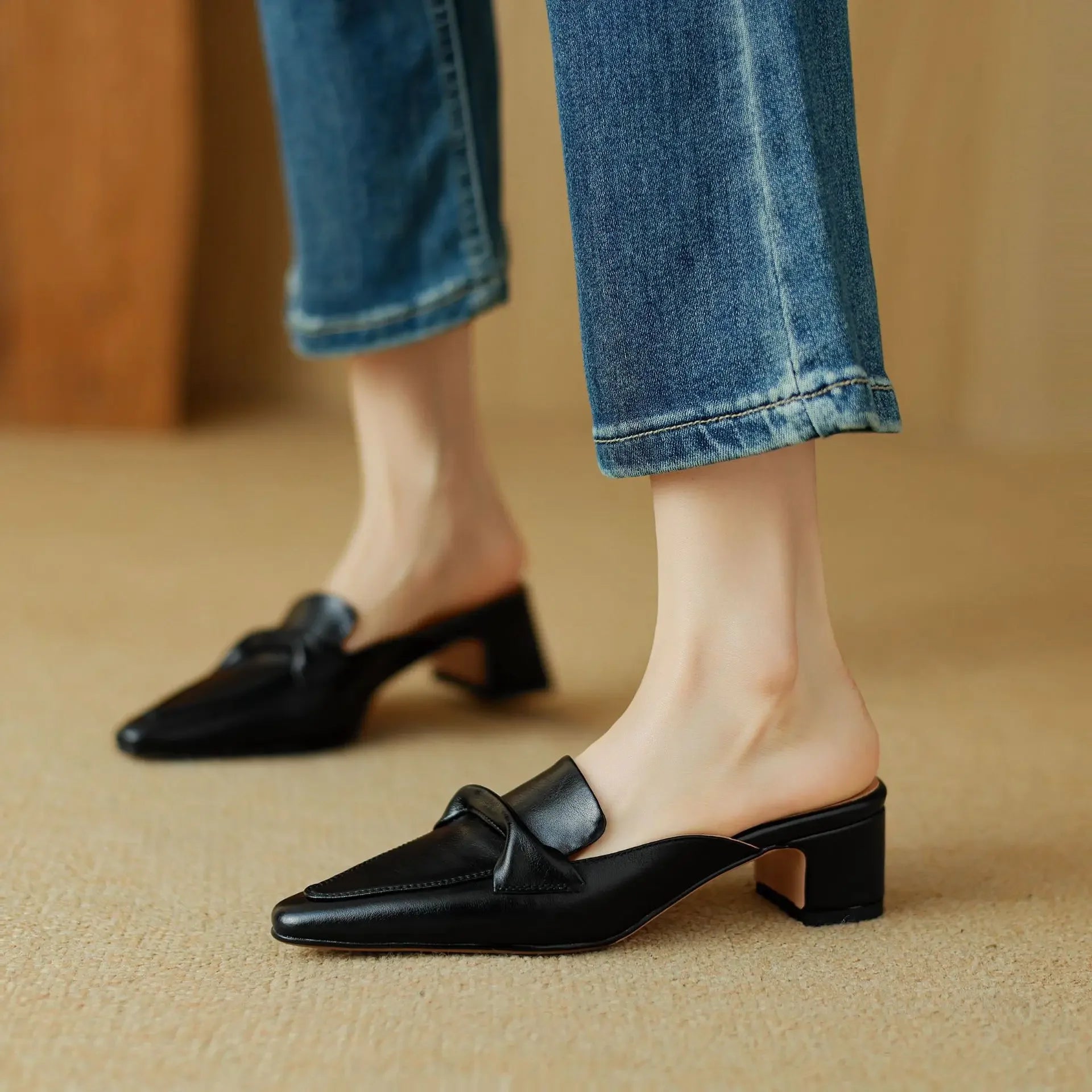 Alaya | Women’s Genuine Leather Mules – Chic Artisan Pointed-Toe & Refined Backless Elegance Black