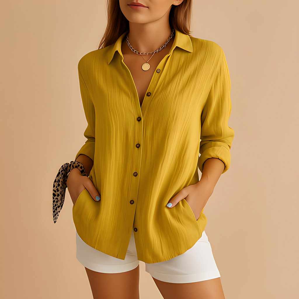 Veda | Women’s Lightweight Long Sleeve Blouse – Chic Artisan Weave & Refined Slimming Silhouette yellow